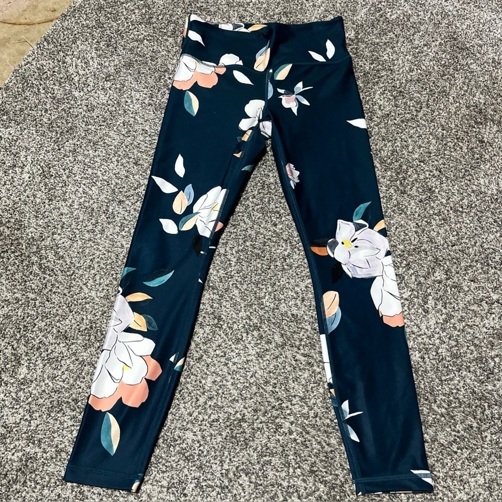 Athleta Women's Size S Floral Elation 7/8 Tight Dark Green 293103